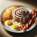 Dennyʼs Cinnamon Roll Pancake Breakfast With Cream Cheese Icing